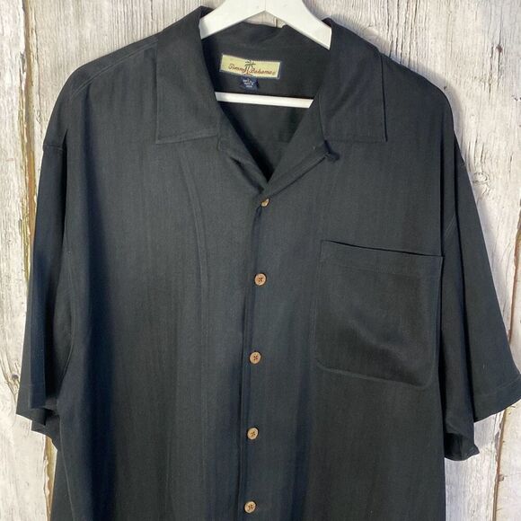 Tommy Bahama Silk Black Button Down Camp Hawaiian Shirt Size L D - Picture 2 of 9